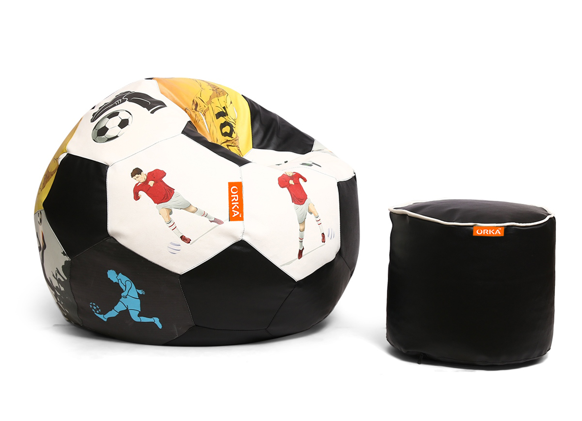 Orka Digital Printed XXL Foorball With Mathching Footstool Filled Bean Bag With Beans (FB44 Multicolor) view 2